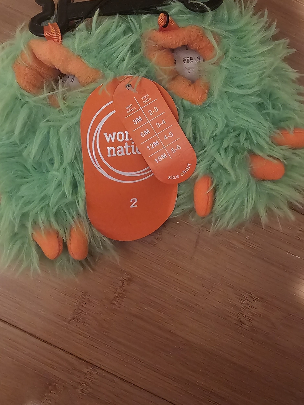 wonder nation Plush Monster Slippers in Bright Green and Orange